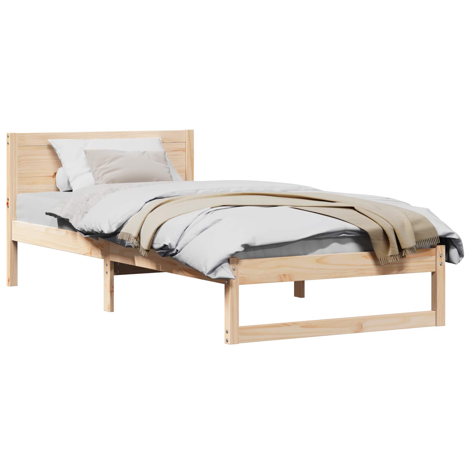 Sängram med huvudgavel Naturfärg 80 x 200 cm Massiv furu