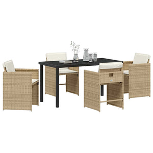 Trädgårdsmöbelset med kudde 5 pcs Beige konstrotting