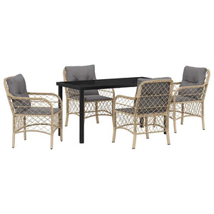 Trädgårdsmöbelset med kudde 5 pcs Beige konstrotting