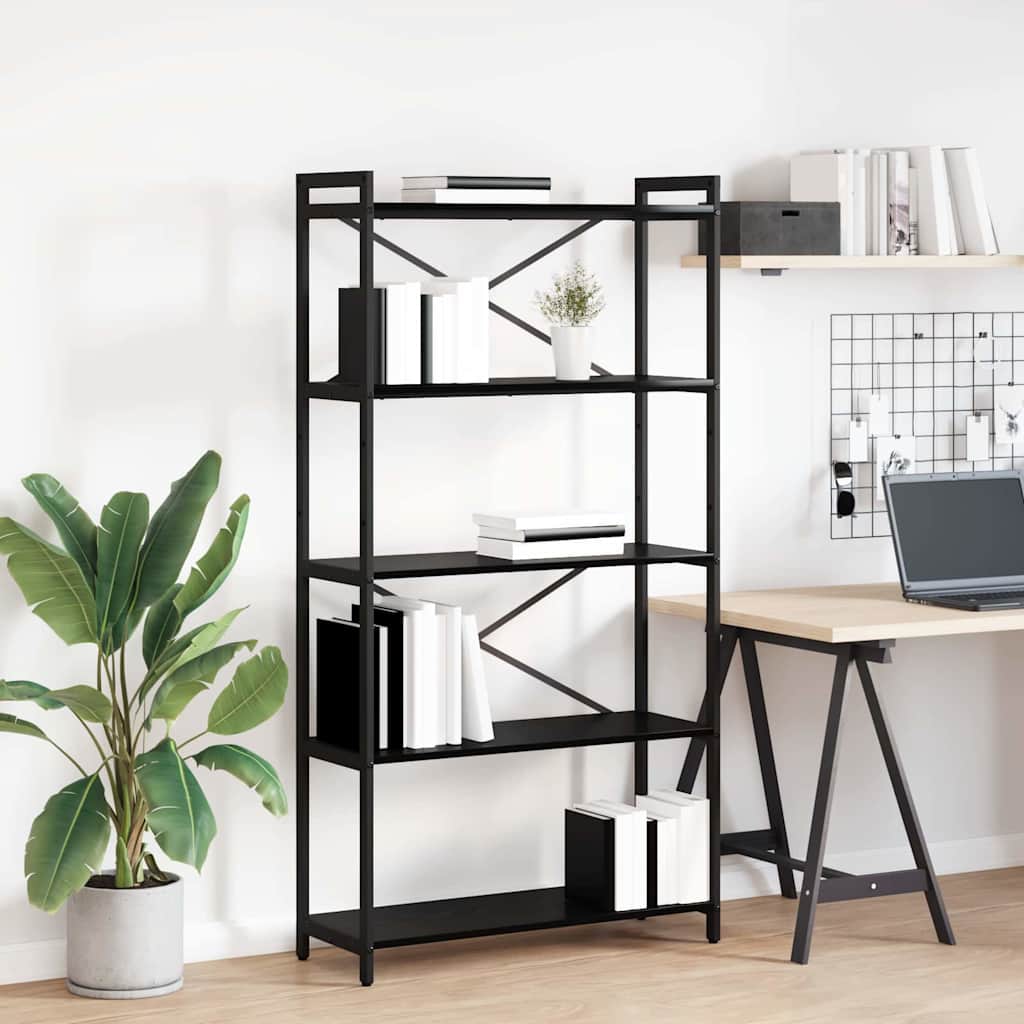 Hyllsystem 80 x 30 x 155 cm Konstruerat trä Svart Ek