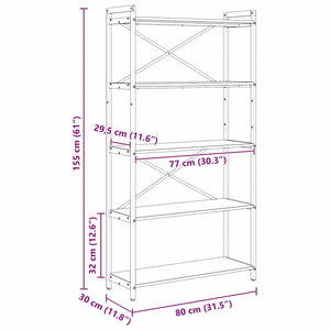 Hyllsystem Rökt ek 80 x 30 x 155 cm Konstruerat trä