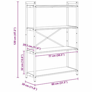 Hyllsystem Grå sonoma 80 x 30 x 120 cm Konstruerat trä