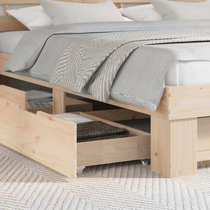 Sängram med huvudgavel med låda Brun 200 x 200 cm Massiv furu