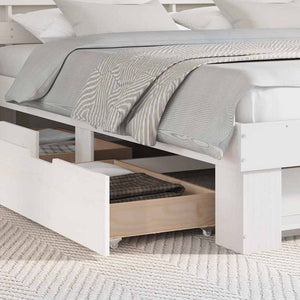 Sängram med huvudgavel med låda Vit 200 x 200 cm Massiv furu