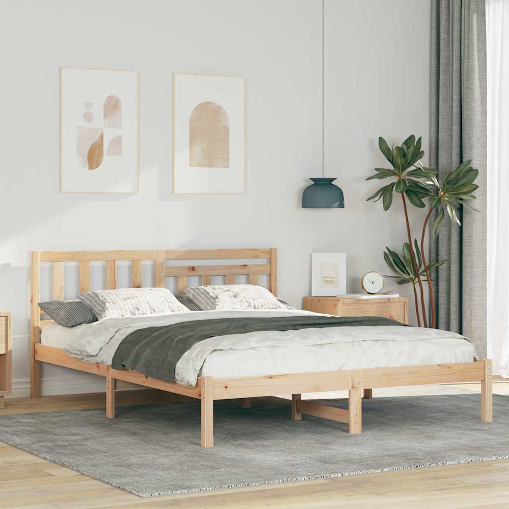 Sängram med huvudgavel Brun 150 x 200 cm Massiv furu