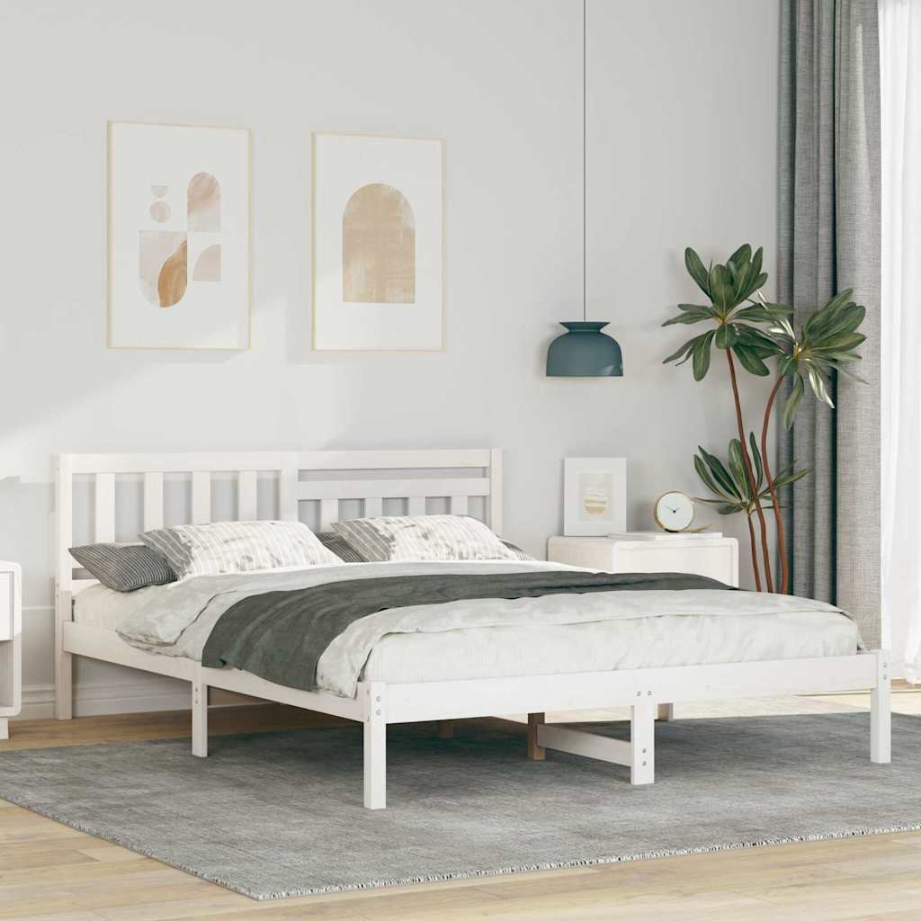 Sängram med huvudgavel Vit 140 x 200 cm Massiv furu
