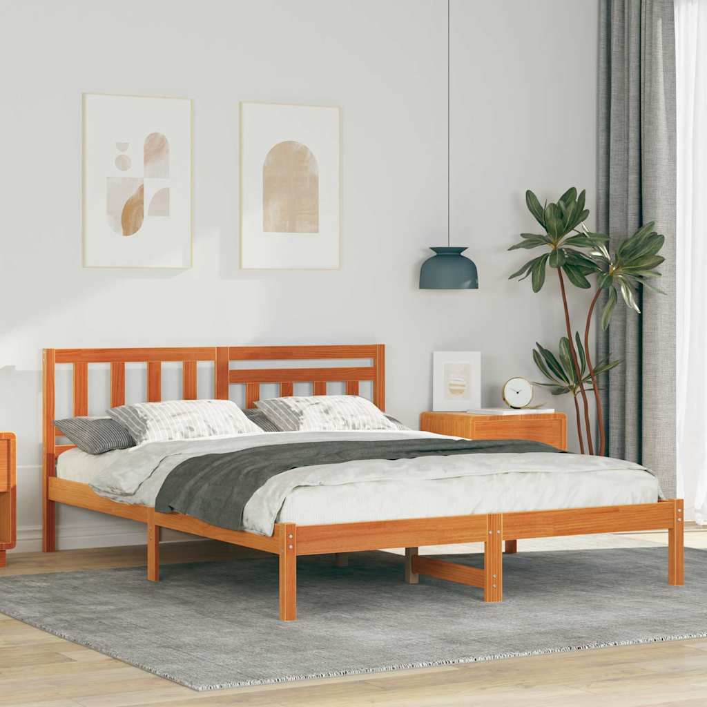 Sängram med huvudgavel Vaxbrun 140 x 200 cm Massiv furu