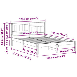 Sängram med huvudgavel Brun 120 x 200 cm Massiv furu