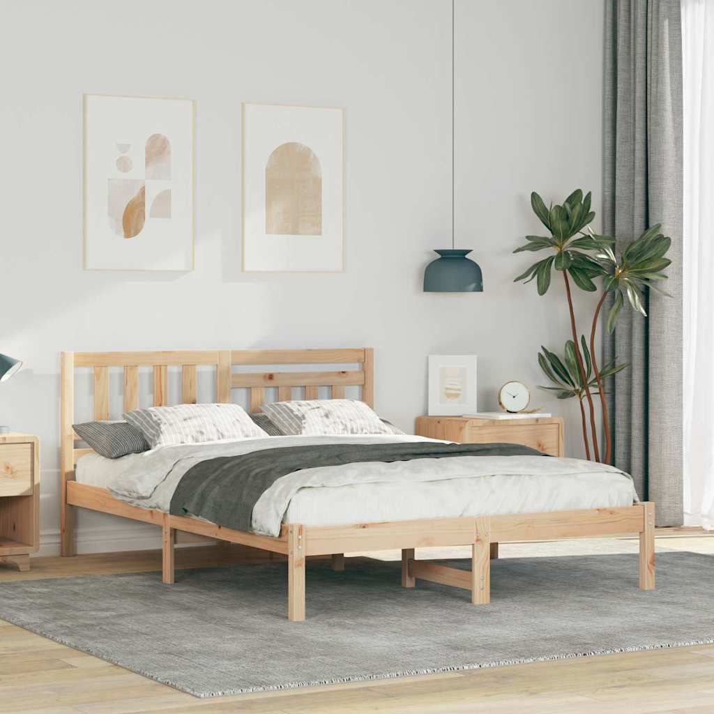 Sängram med huvudgavel Brun 140 x 190 cm Massiv furu