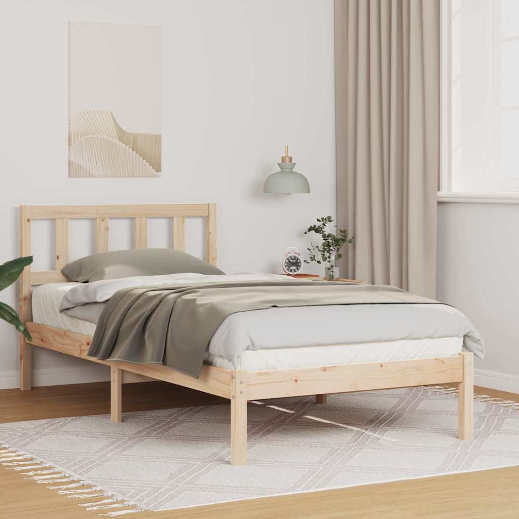 Sängram med huvudgavel Brun 75 x 190 cm Massiv furu