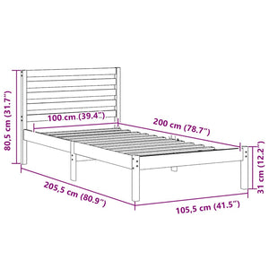 Sängram med huvudgavel Vit 100 x 200 cm Massiv furu