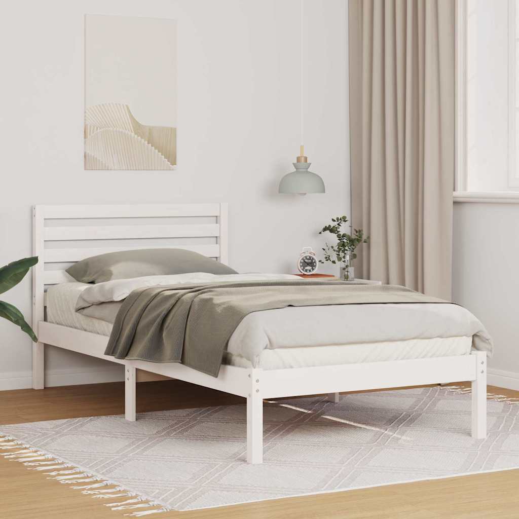 Sängram med huvudgavel Vit 75 x 190 cm Massiv furu
