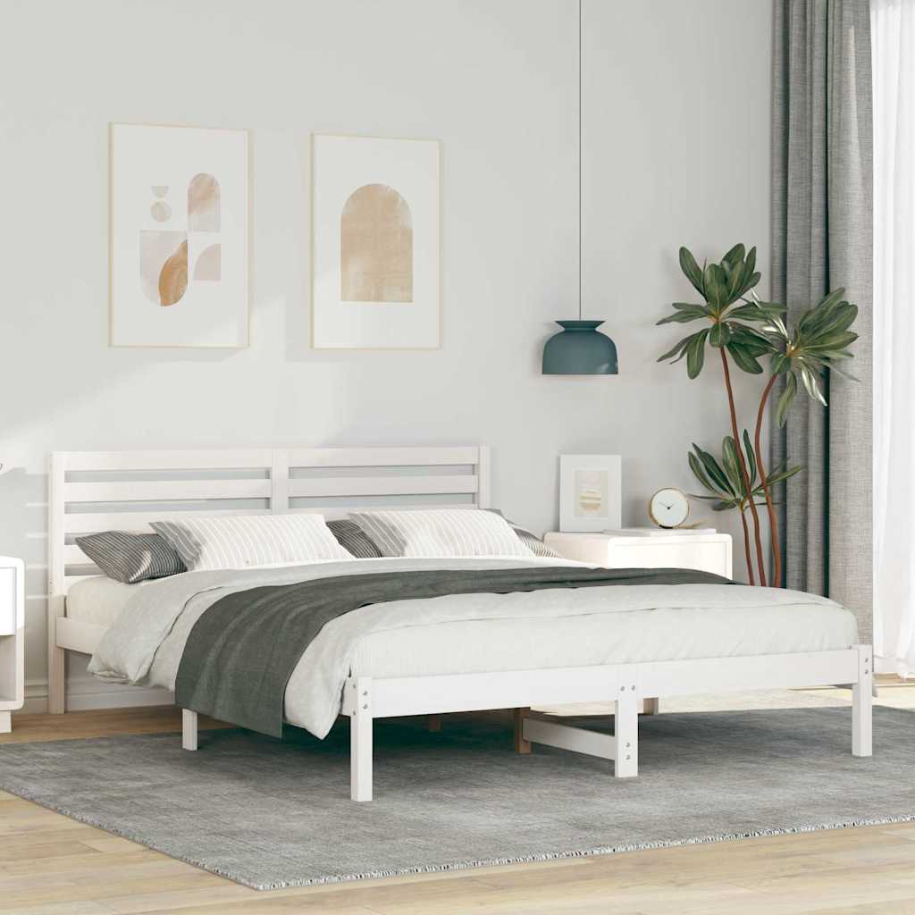 Sängram med huvudgavel Vit 150 x 200 cm Massiv furu