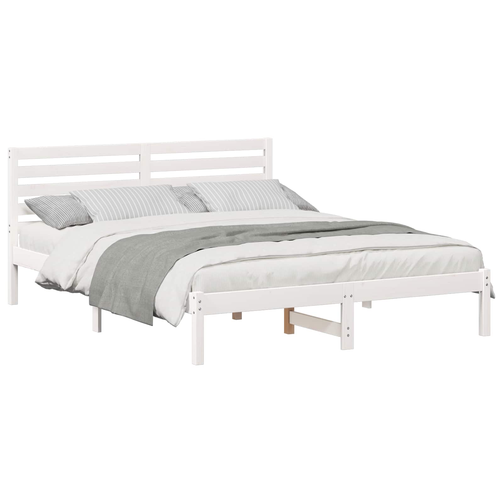 Sängram med huvudgavel Vit 150 x 200 cm Massiv furu