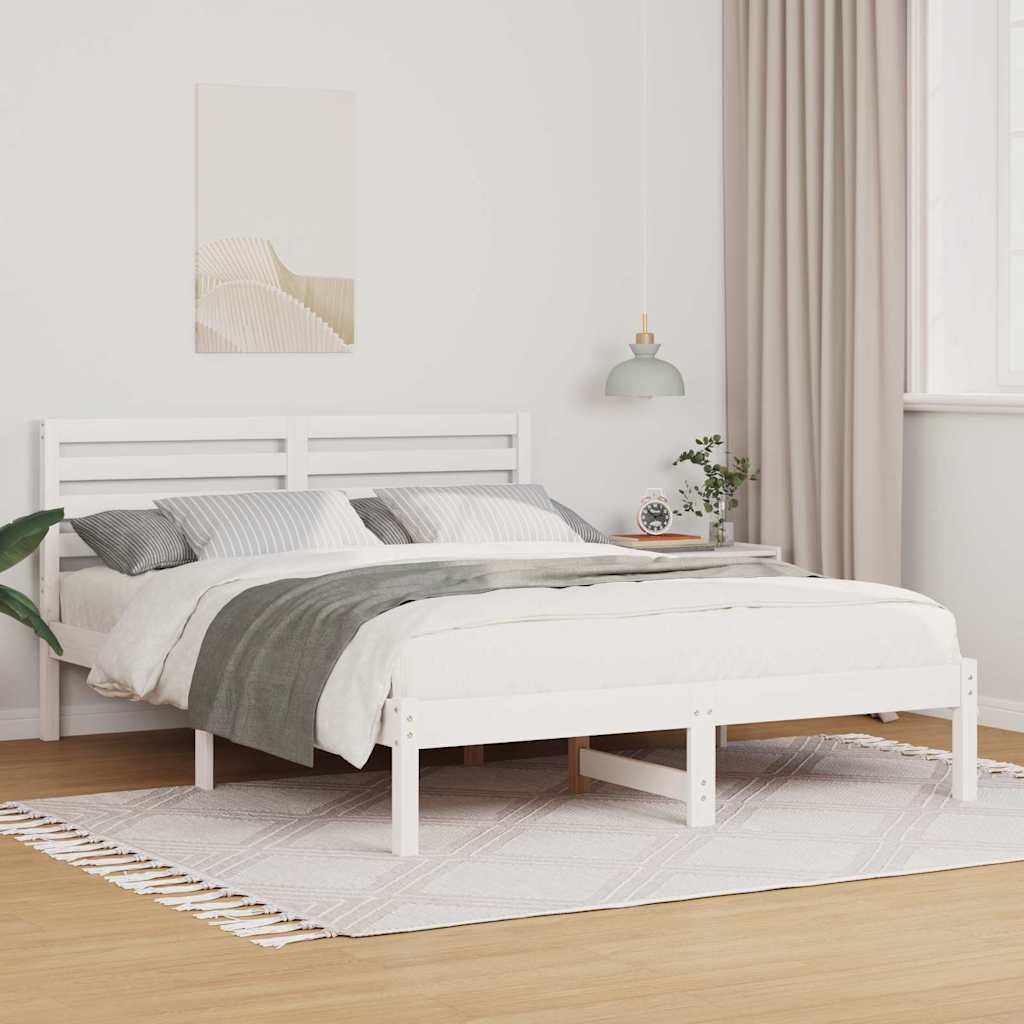 Sängram med huvudgavel Vit 140 x 190 cm Massiv furu