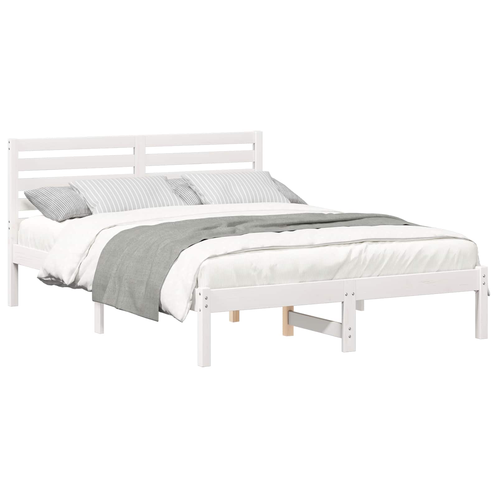 Sängram med huvudgavel Vit 140 x 190 cm Massiv furu
