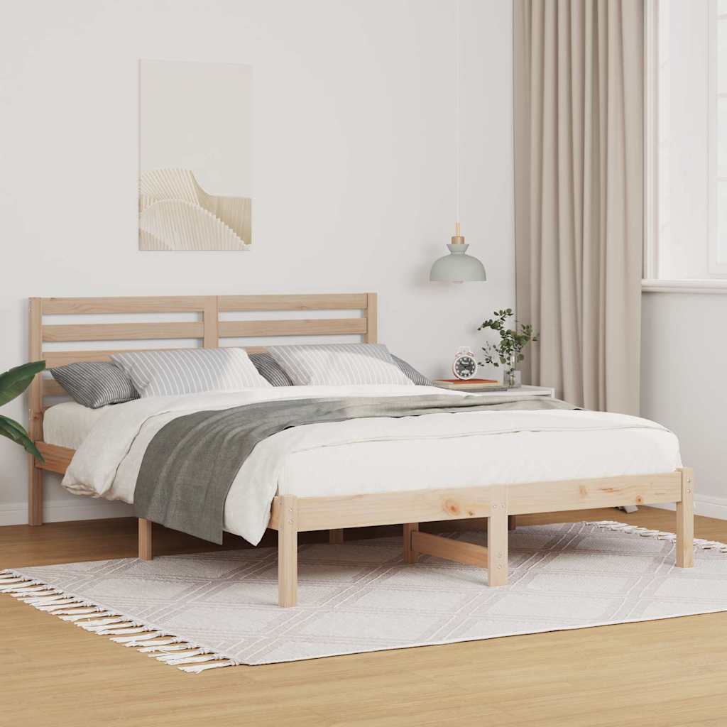 Sängram med huvudgavel Brun 135 x 190 cm Massiv furu