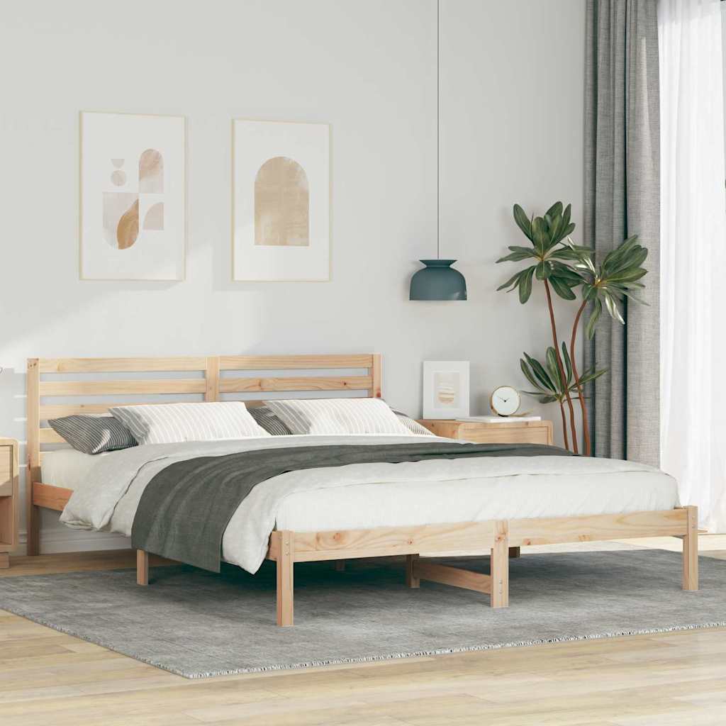 Sängram med huvudgavel Brun 160 x 210 cm Massiv furu
