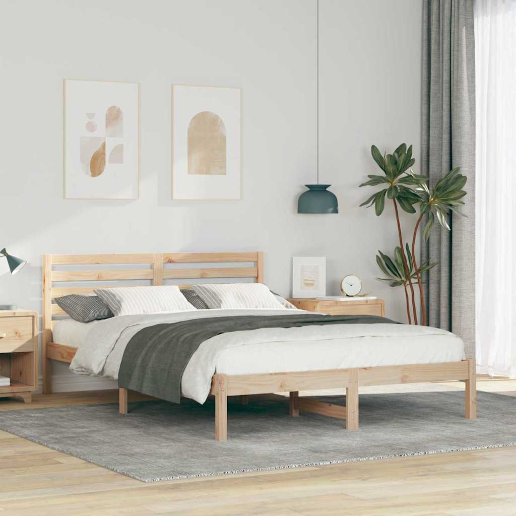 Sängram med huvudgavel Brun 140 x 220 cm Massiv furu