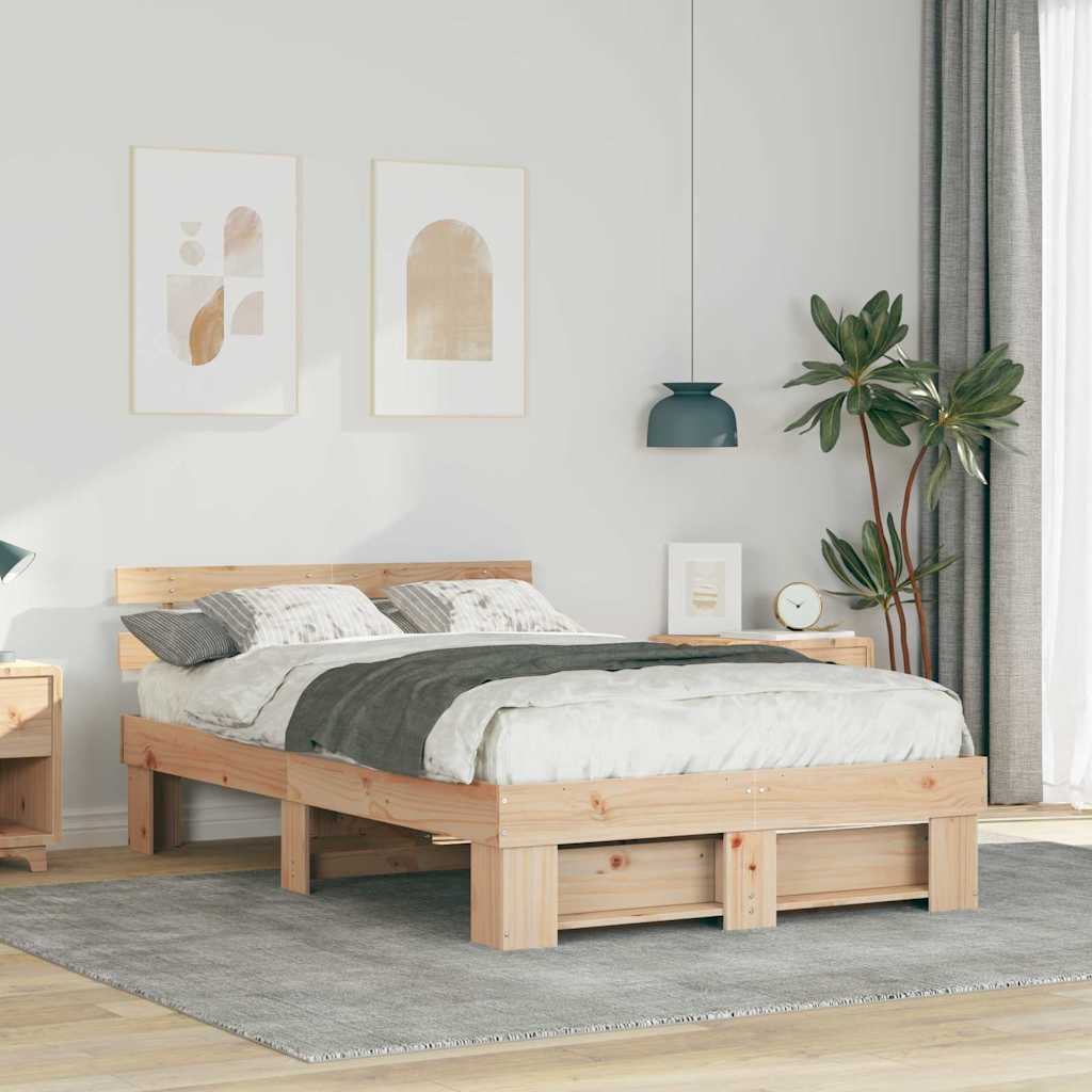Sängram med huvudgavel Brun 135 x 190 cm Massiv furu
