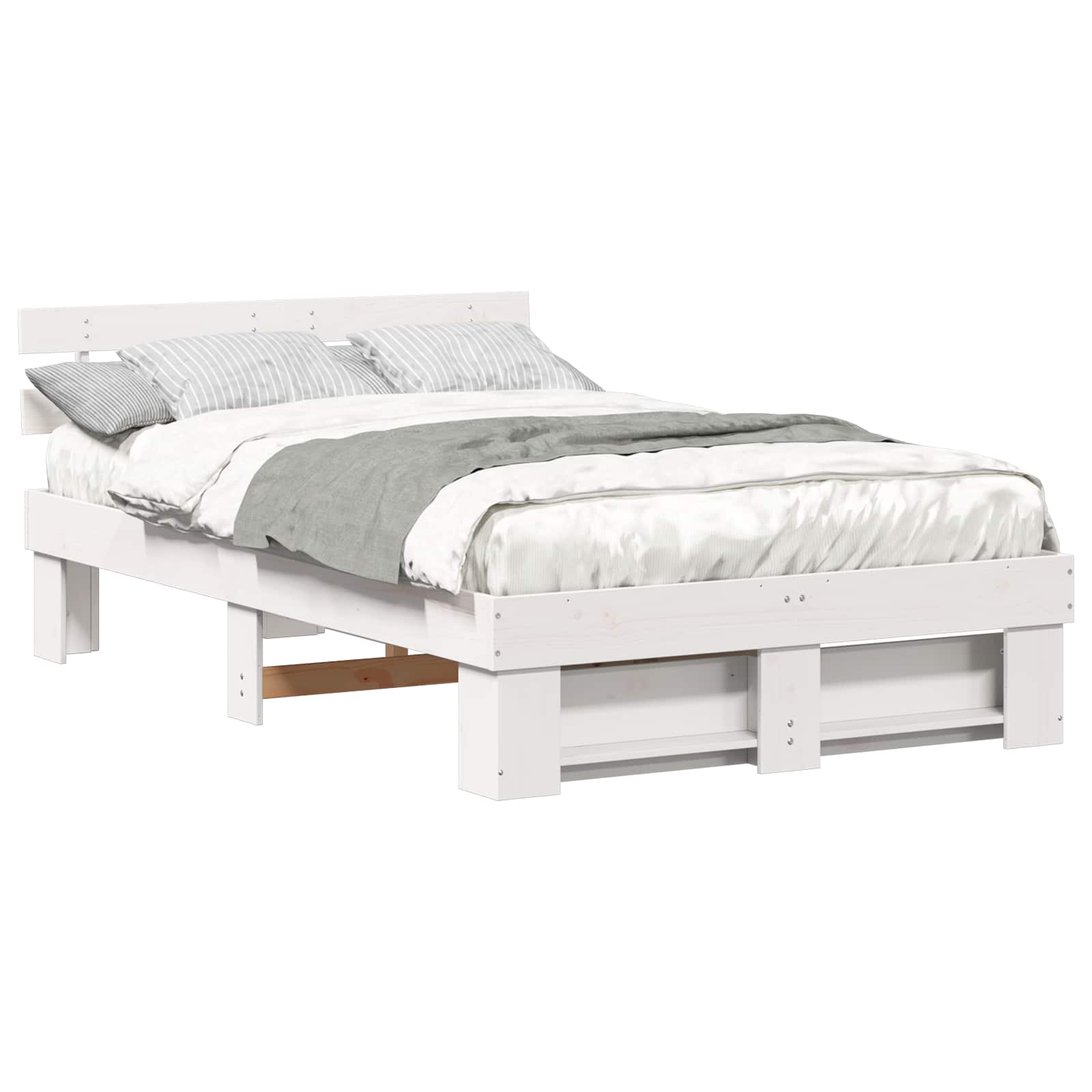 Sängram med huvudgavel Vit 135 x 190 cm Massiv furu
