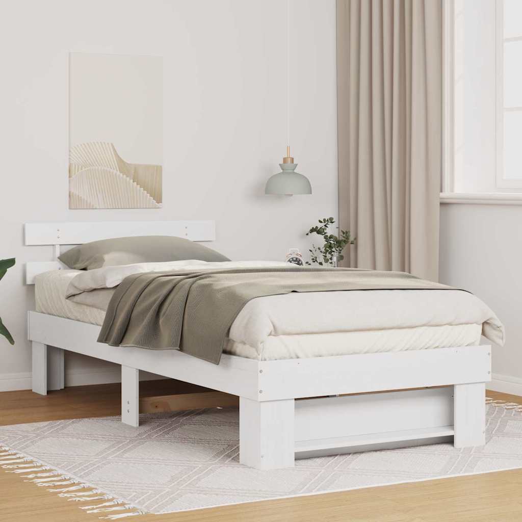Sängram med huvudgavel Vit 100 x 200 cm Massiv furu