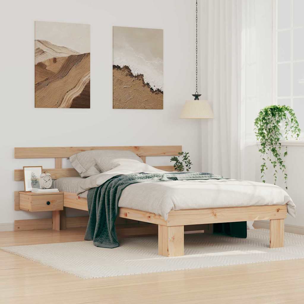 Sängram med huvudgavel Brun 90 x 190 cm Massiv furu
