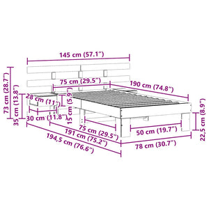 Sängram med huvudgavel Brun 75 x 190 cm Massiv furu