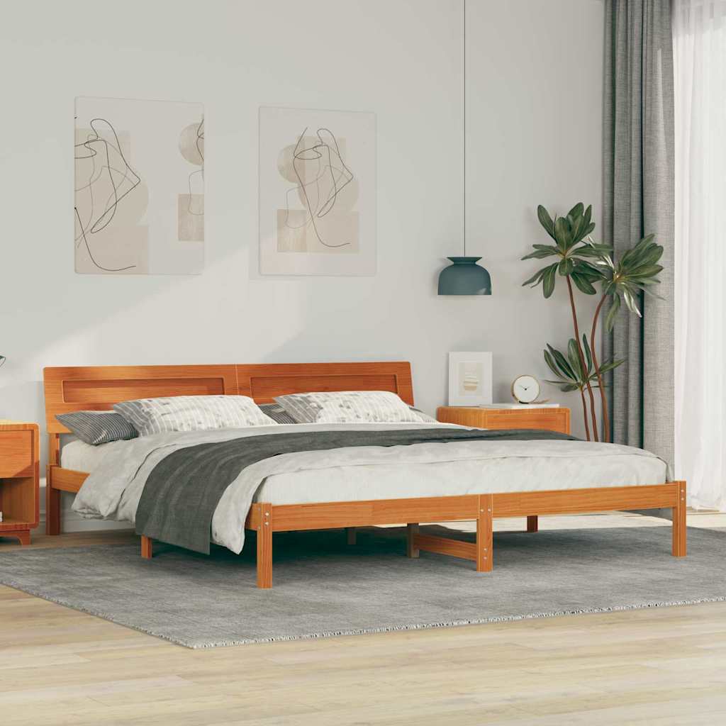 Sängram med huvudgavel Vaxbrun 180 x 200 cm Massiv furu