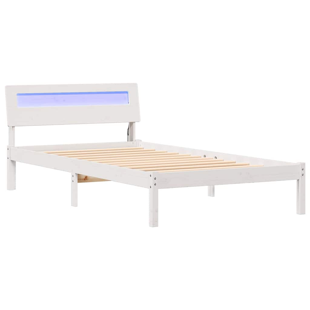 Sängram med huvudgavel Vit 100 x 200 cm Massiv furu