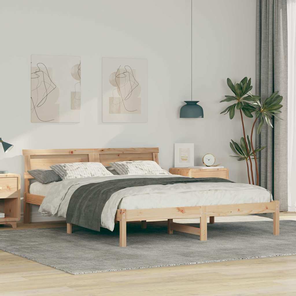 Sängram med huvudgavel Brun 160 x 200 cm Massiv furu