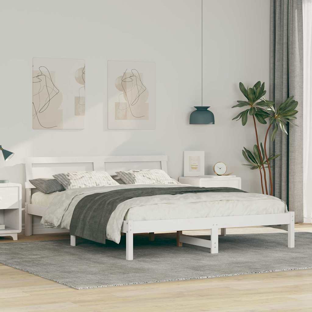 Sängram med huvudgavel Vit 150 x 200 cm Massiv furu