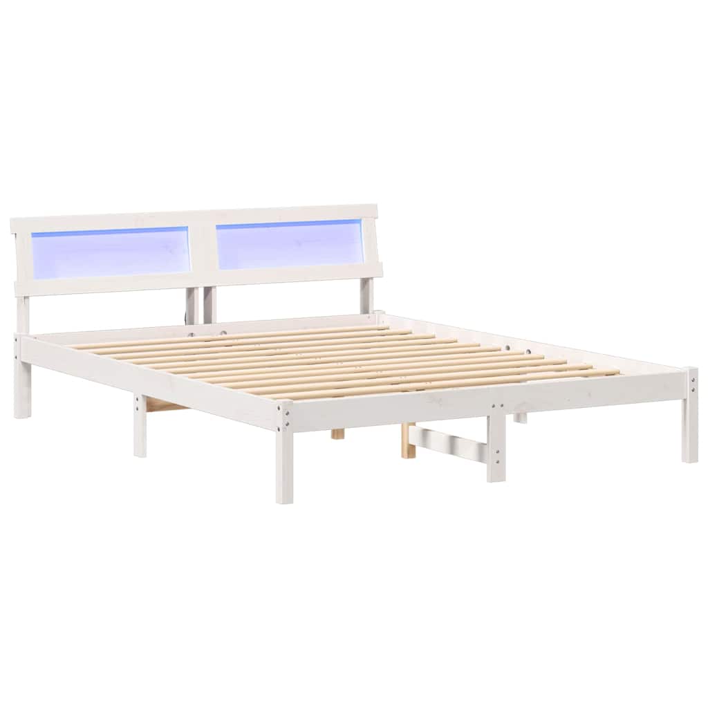 Sängram med huvudgavel Vit 140 x 200 cm Massiv furu