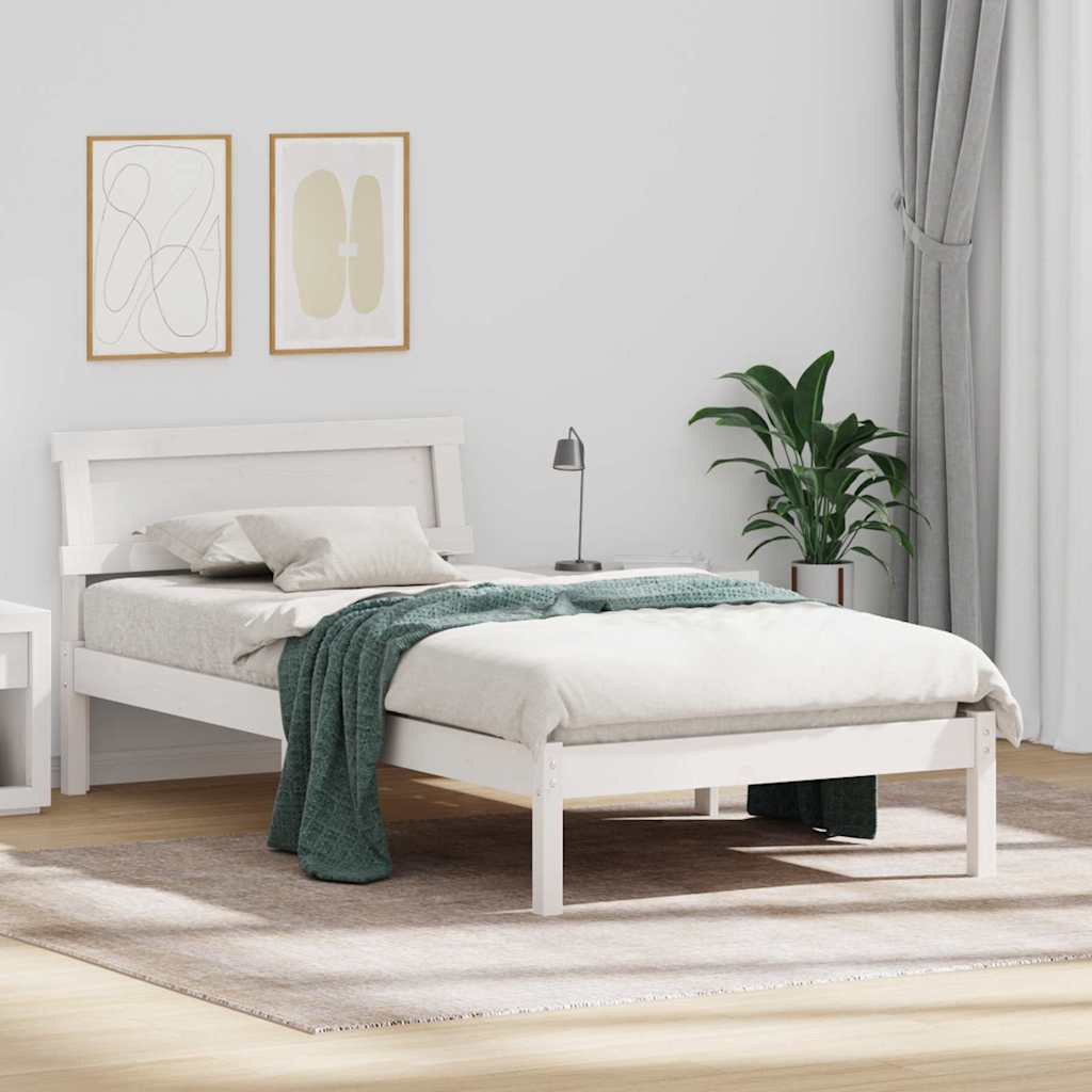Sängram med huvudgavel Vit 100 x 200 cm Massiv furu