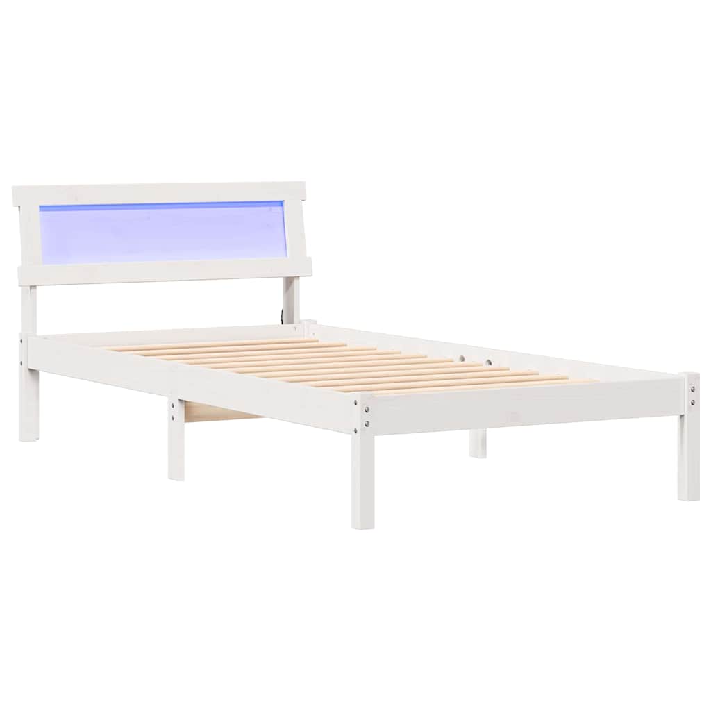 Sängram med huvudgavel Vit 100 x 200 cm Massiv furu