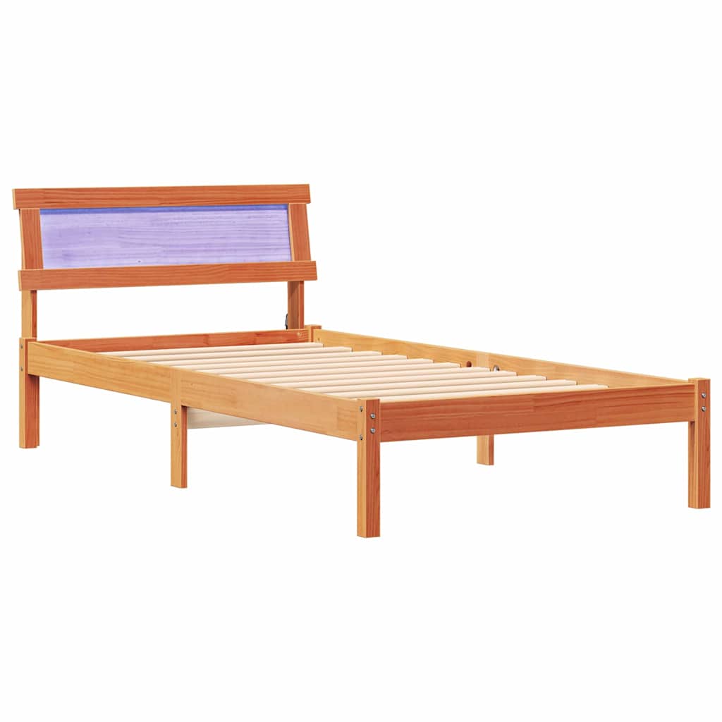 Sängram med huvudgavel Vaxbrun 80 x 200 cm Massiv furu