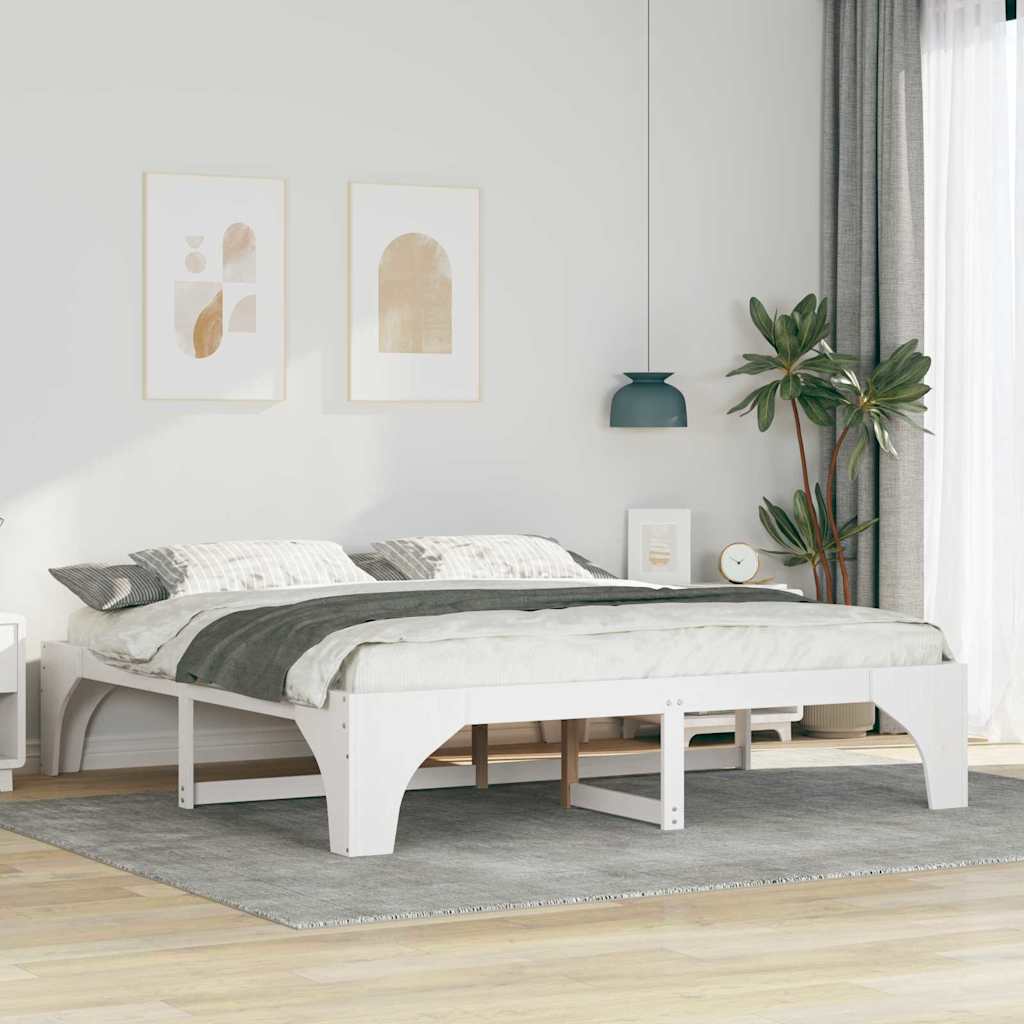Sängram Vit 200 x 200 cm Massiv furu