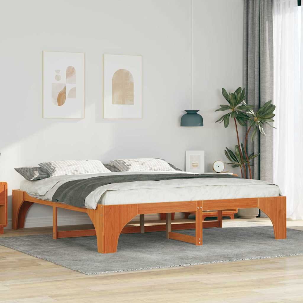 Sängram Brun 200 x 200 cm Massiv furu