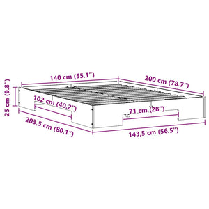 Sängram med lagring Brun 140 x 200 cm Massiv furu