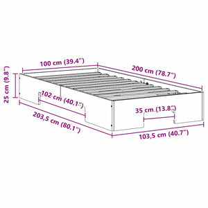Sängram med lagring Vit 100 x 200 cm Massiv furu