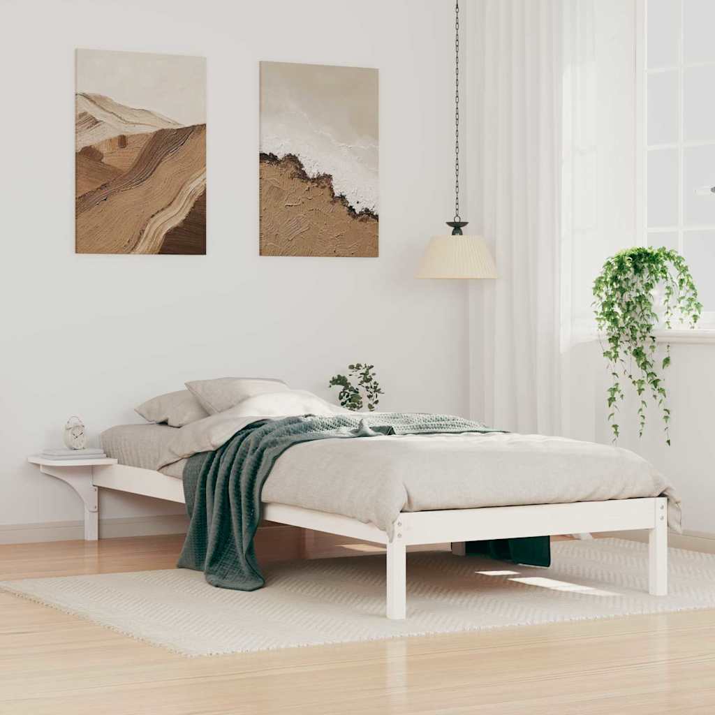 Sängram med sidobord Vit 80 x 210 cm Massiv furu
