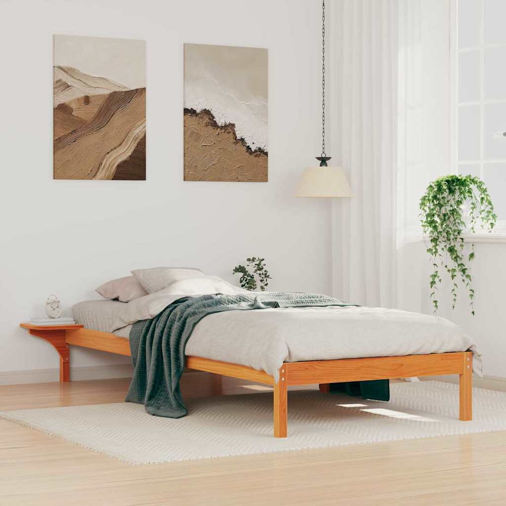 Sängram med sidobord Vaxbrun 80 x 210 cm Massiv furu