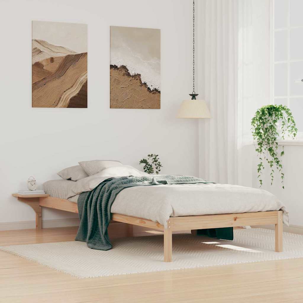 Sängram med sidobord Naturfärg 90 x 220 cm Massiv furu