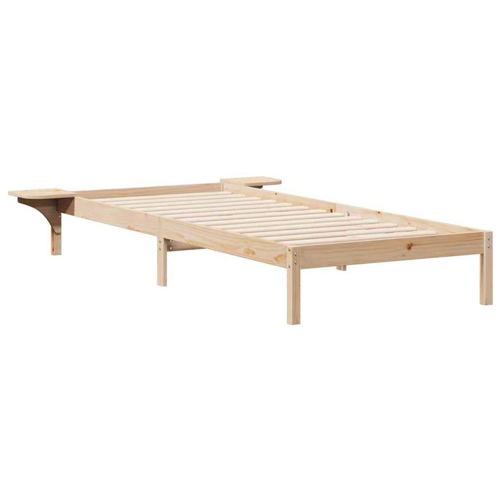 Sängram med sidobord Naturfärg 90 x 220 cm Massiv furu