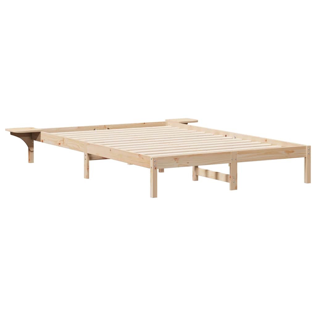 Sängram med sidobord Naturfärg 160 x 220 cm Massiv furu