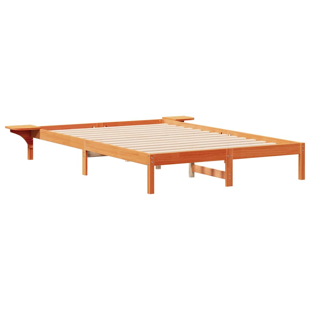Sängram med sidobord Vaxbrun 160 x 220 cm Massiv furu