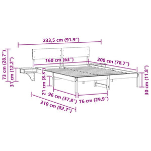 Sängram med huvudgavel Vaxbrun 160 x 200 cm Massiv furu