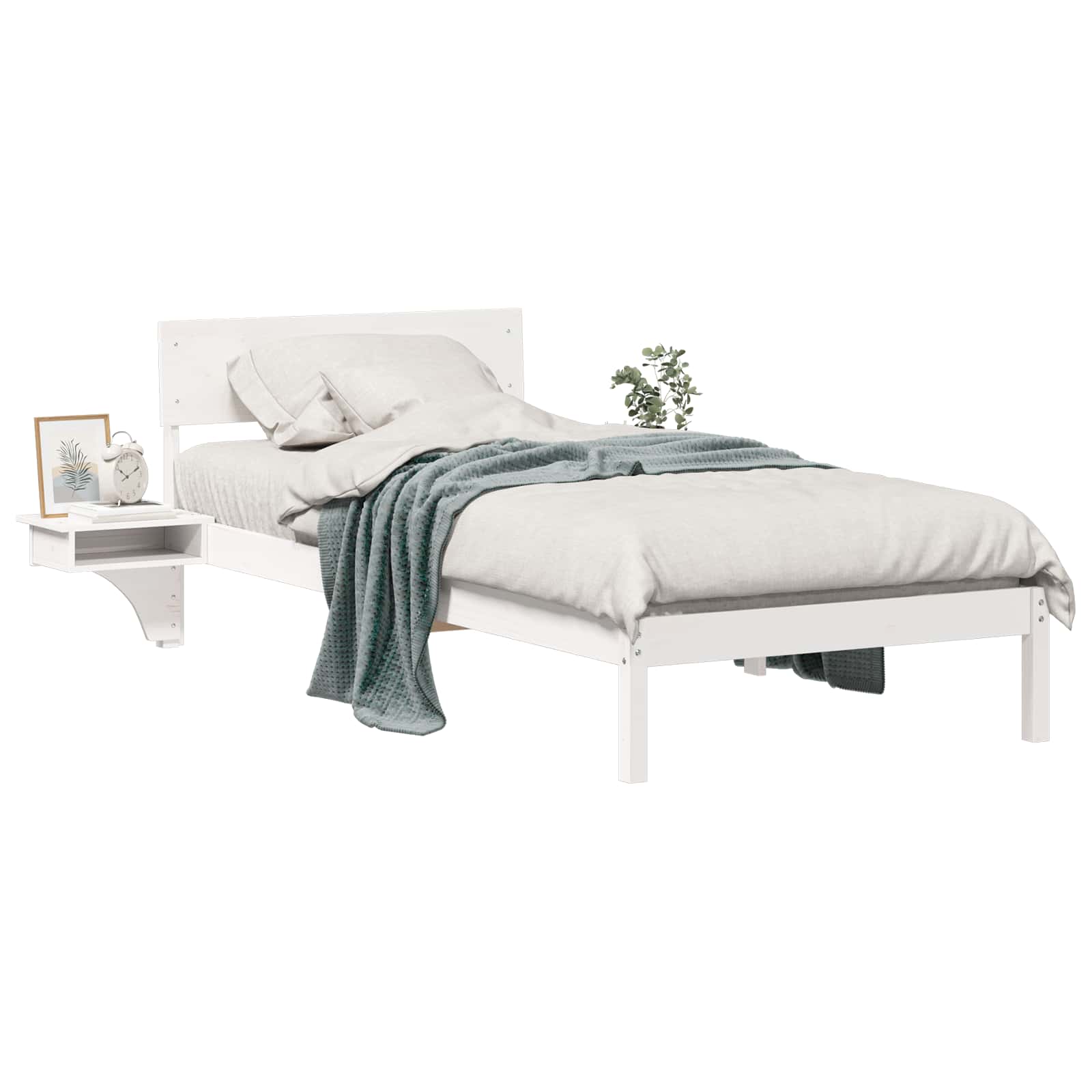 Sängram med huvudgavel Vit 90 x 200 cm Massiv furu