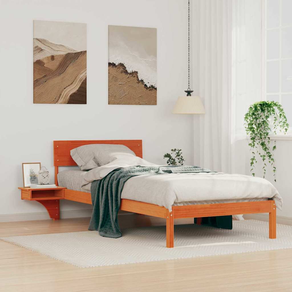 Sängram med huvudgavel Vaxbrun 90 x 200 cm Massiv furu