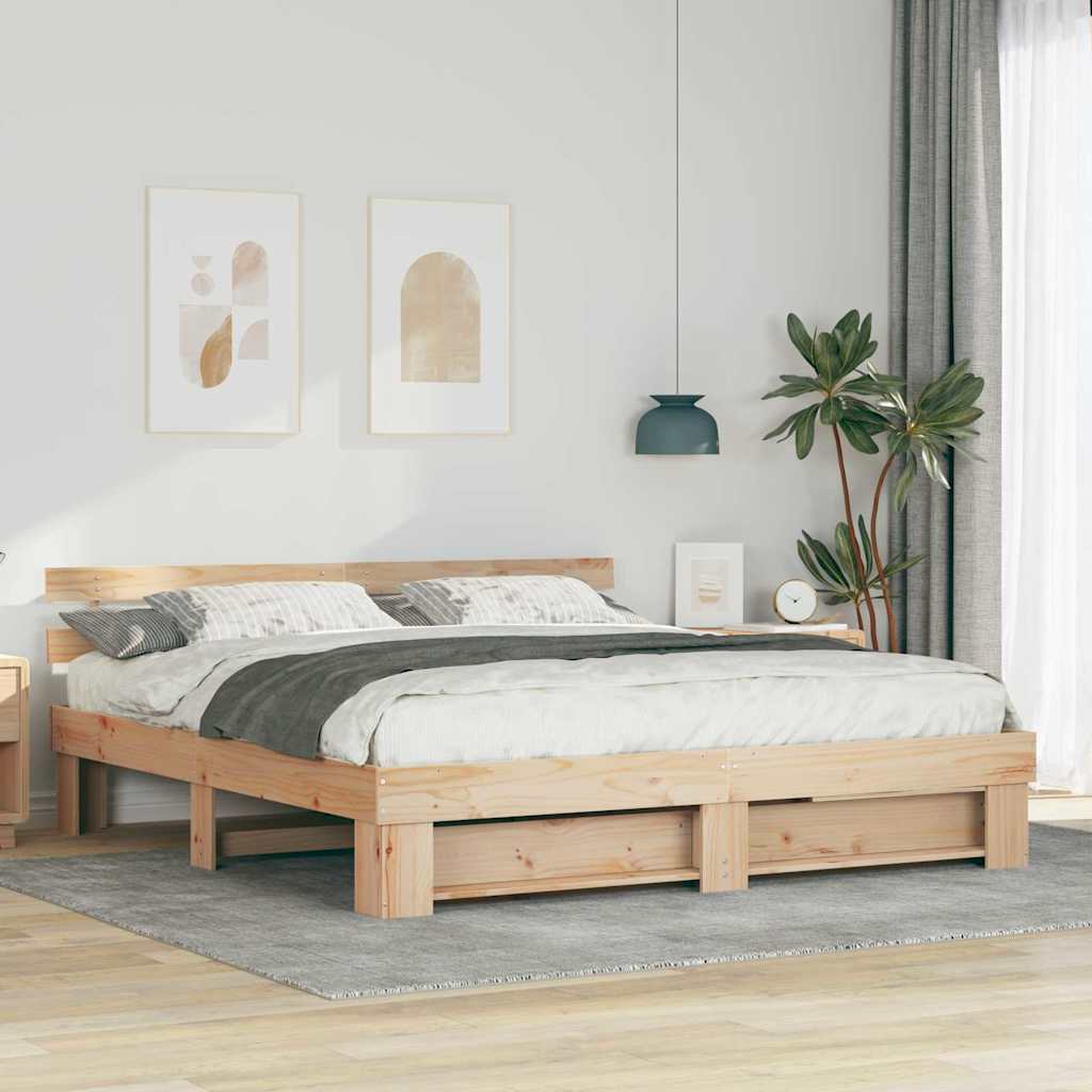 Sängram med huvudgavel Brun 200 x 200 cm Massiv furu